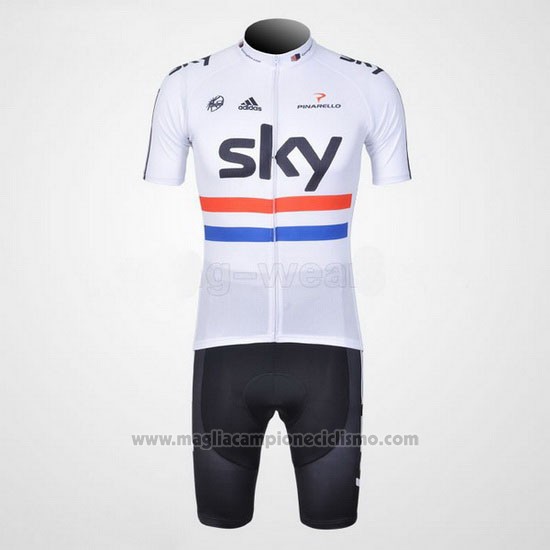 2012 Abbigliamento Ciclismo Sky Campione Regno Unito Nero e Bianco Manica Corta e Salopette